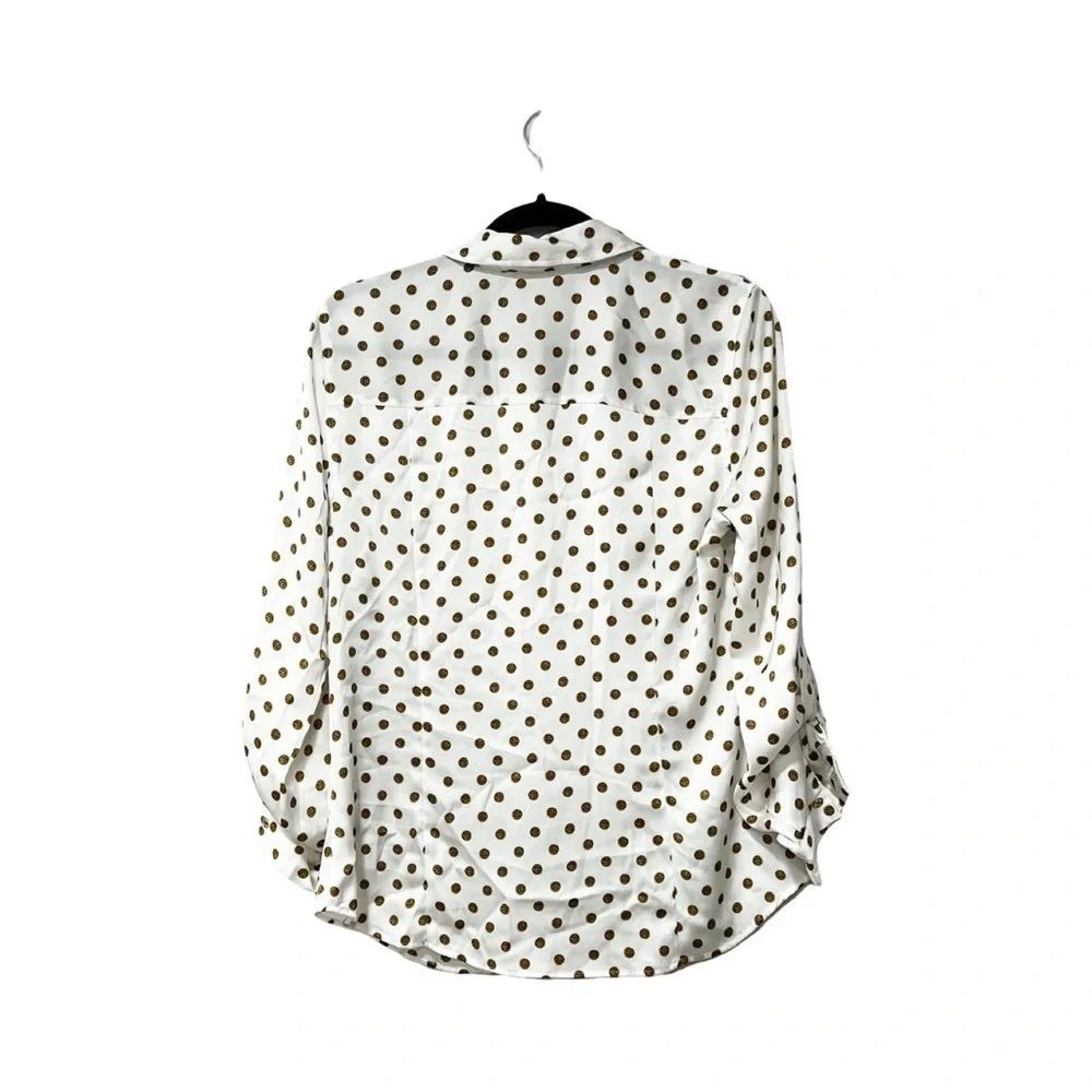 MICHAEL MICHAEL KORS Logo Polka Dot Satin White Button Down Sz 10